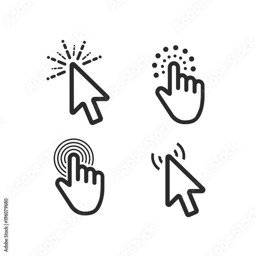 Computer mouse click cursor black arrow icons set. Vector illustration.