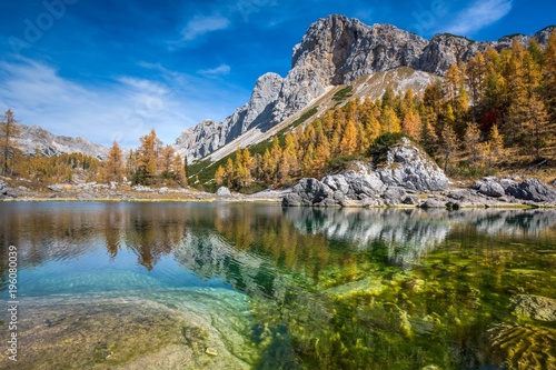 Fototapeta Naklejka Na Ścianę i Meble -  Lake Dvojno Jezero at Triglavska Sedmera jezera In Triglav National park