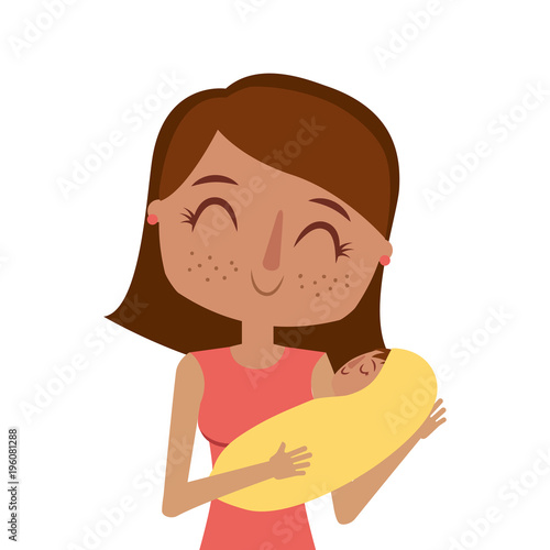 happy young mother hugging little toddler son vector illustration