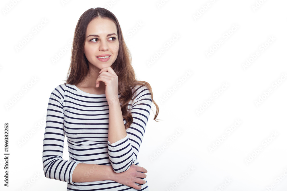 Portrait of a beautiful confident smiling elegant woman in smart casual wear on a white background. Portrait of a beautiful confident smiling elegant woman in smart casual wear on a white background.