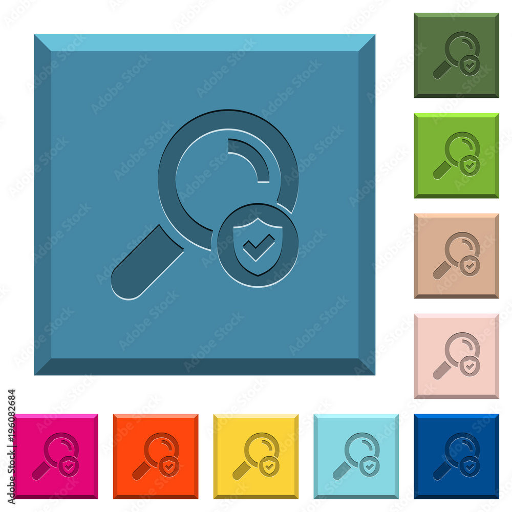 Safe search engraved icons on edged square buttons Safe search engraved icons on edged square buttons