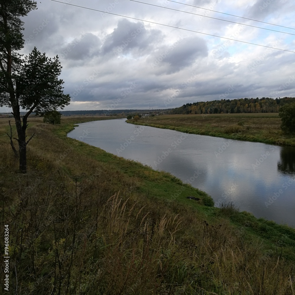 Obraz premium River with green grass
