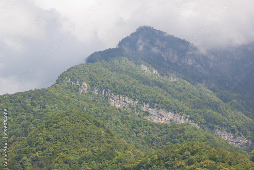 The Caucasus mountains in Abkhazia. Beautiful mountain landscape with clouds