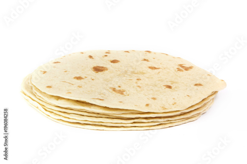 Plain tortilla wrap isolated on white background