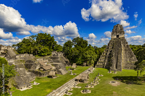 Guatemala. Tikal National Park (UNESCO World Heritage Site). The Grand Plaza with the North Acropolis and Temple I (Great Jaguar Temple) photo