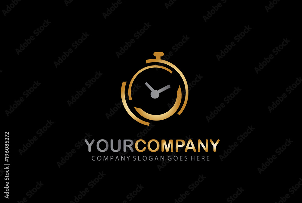 Golden Clock Logo Design 
