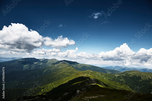 Mountain valley during sunrise. Beutiful natural landsscape in the summer time photo