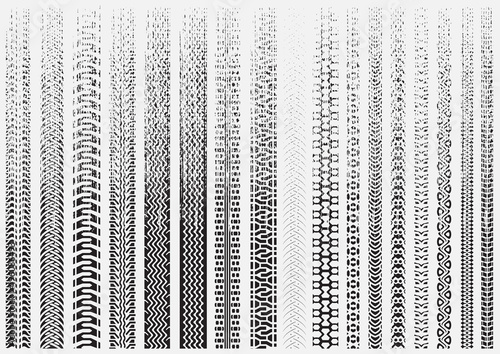 Tire tracks of various vehicles