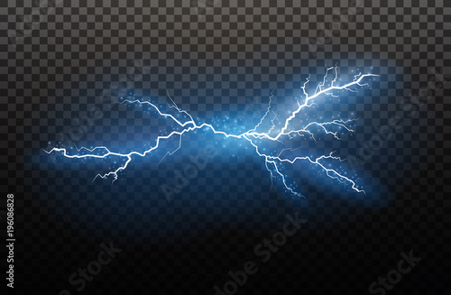 A set of lightning Magic and bright light effects. Vector illustration. Discharge electric current. Charge current. Natural phenomena. Energy effect illustration. Bright light flare and sparks photo