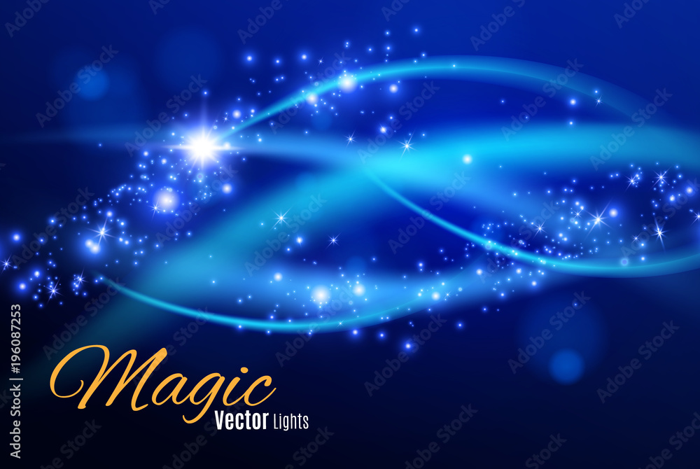 Blue sparks and stars glitter special light effect. Sparkling magic