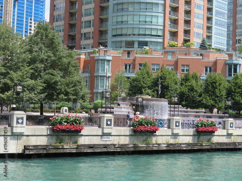 Riverfront fountain on the Chicago River
