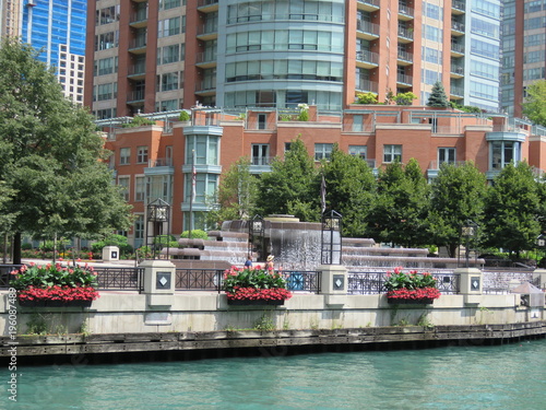 Riverfront fountain on the Chicago River