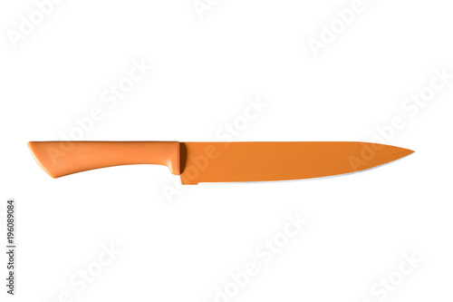 Big orange kitchen knife isolated on white background. Path saved, clipping path. Kitchen accessory.