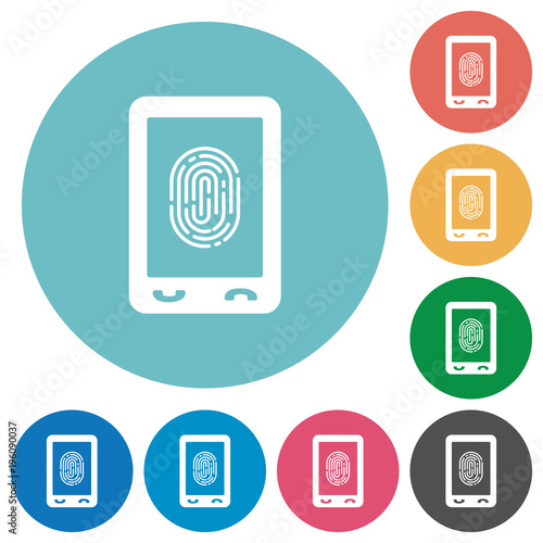 Mobile fingerprint identification flat round icons