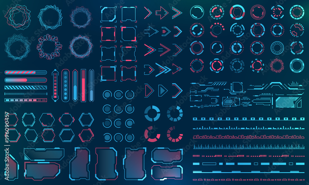 Set HUD Interface Elements - Lines, Circles, Pointers, Frames, Bar Download for Web Applications