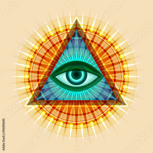 All-Seeing Eye of God (The Eye of Providence | Eye of Omniscience | Luminous Delta | Oculus Dei). Ancient mystical sacral symbol of Illuminati and Freemasonry.