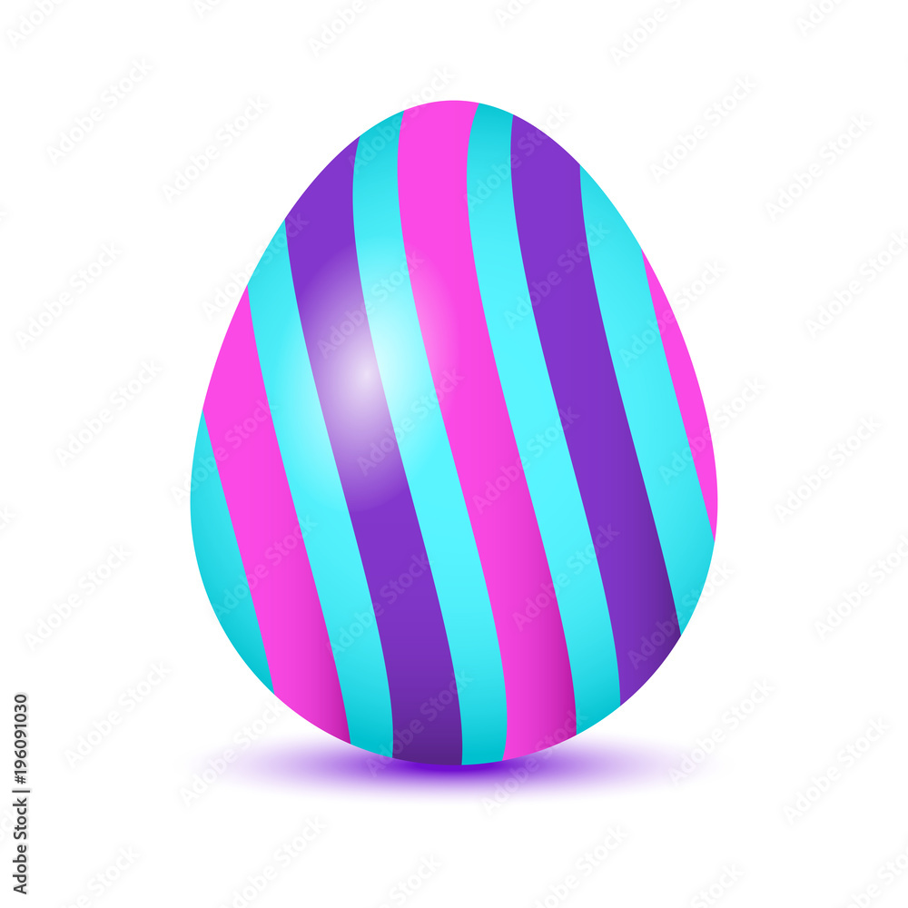 Colorful Easter egg with colored shadow, isolated on white background. Purple, azure and pink colors. Vector illustration