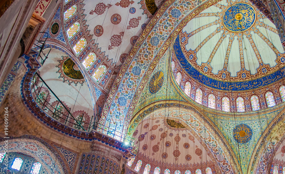 Interior of Blue Mosque (Sultanahmet Camii), Istanbul, Turkey