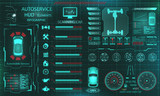 Scanning Car, Analysis and Diagnostics Vehicle, HUD UI Elements, Selection of Car Parts