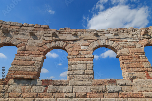 Four isolated arcs called “the wing” at the Verona Arena are the last remaining pieces of the outmost circle in the roman amphitheatre