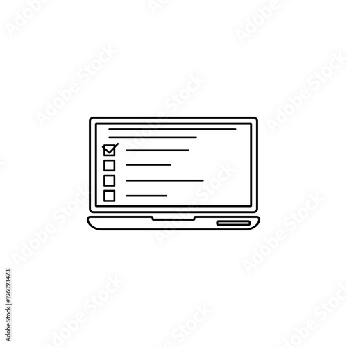 questionnaire on the laptop screen icon. Element of online education icon for mobile concept and web apps. Thin line  icon for website design and development, app development