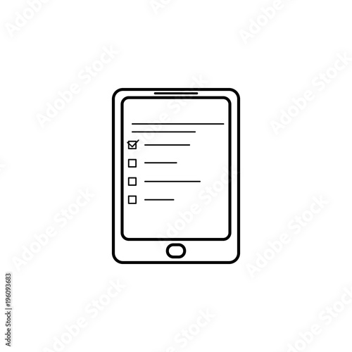 questionnaire on the tablet screen icon. Element of online education icon for mobile concept and web apps. Thin line icon for website design and development, app development