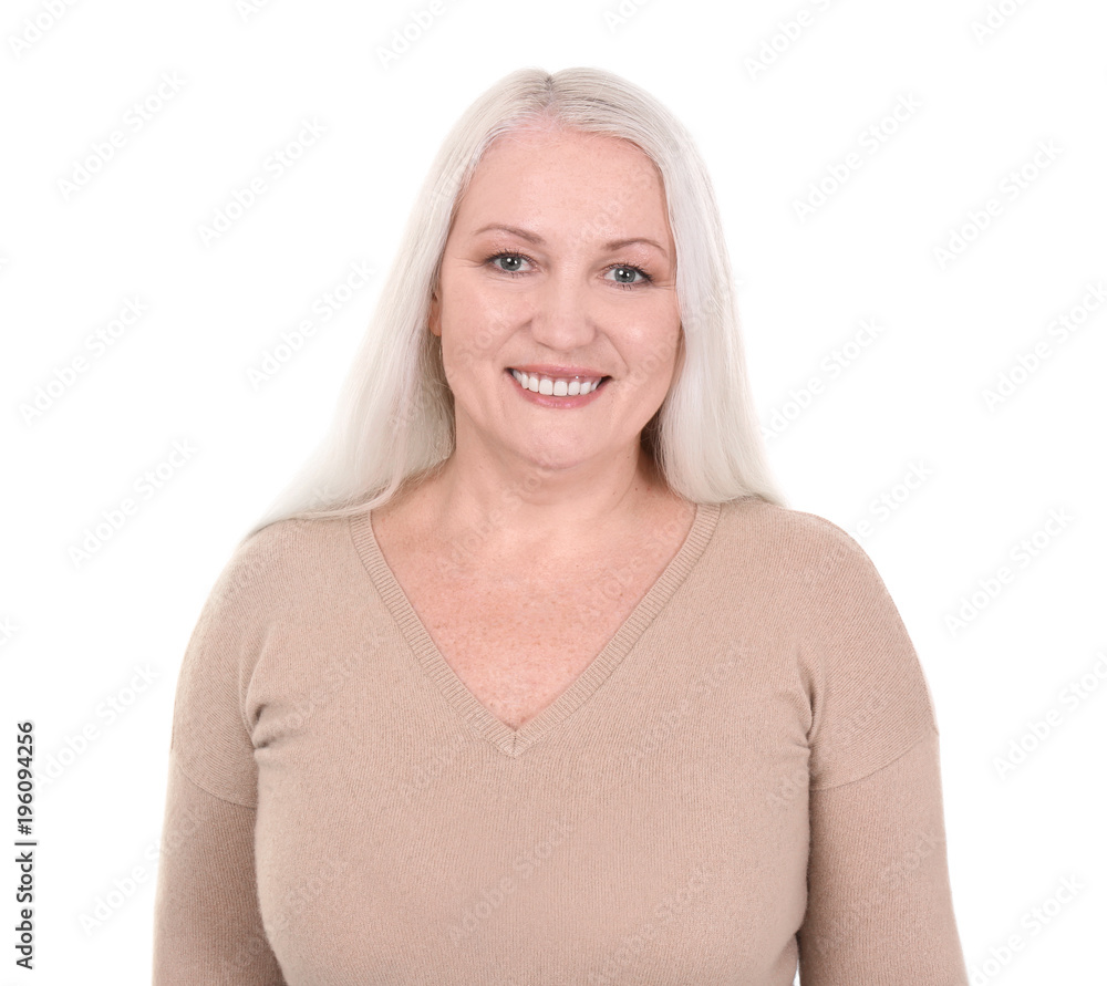 Portrait of female pensioner on white background Portrait of female pensioner on white background