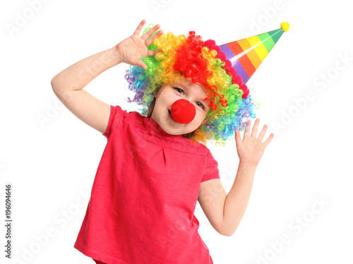 Εκτύπωση καμβά Cute little girl in funny disguise on white background