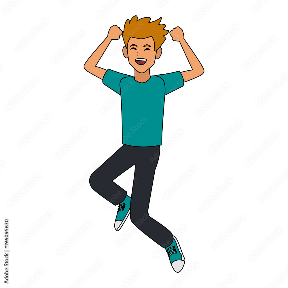 Happy man jumping cartoon vector illustration graphic design