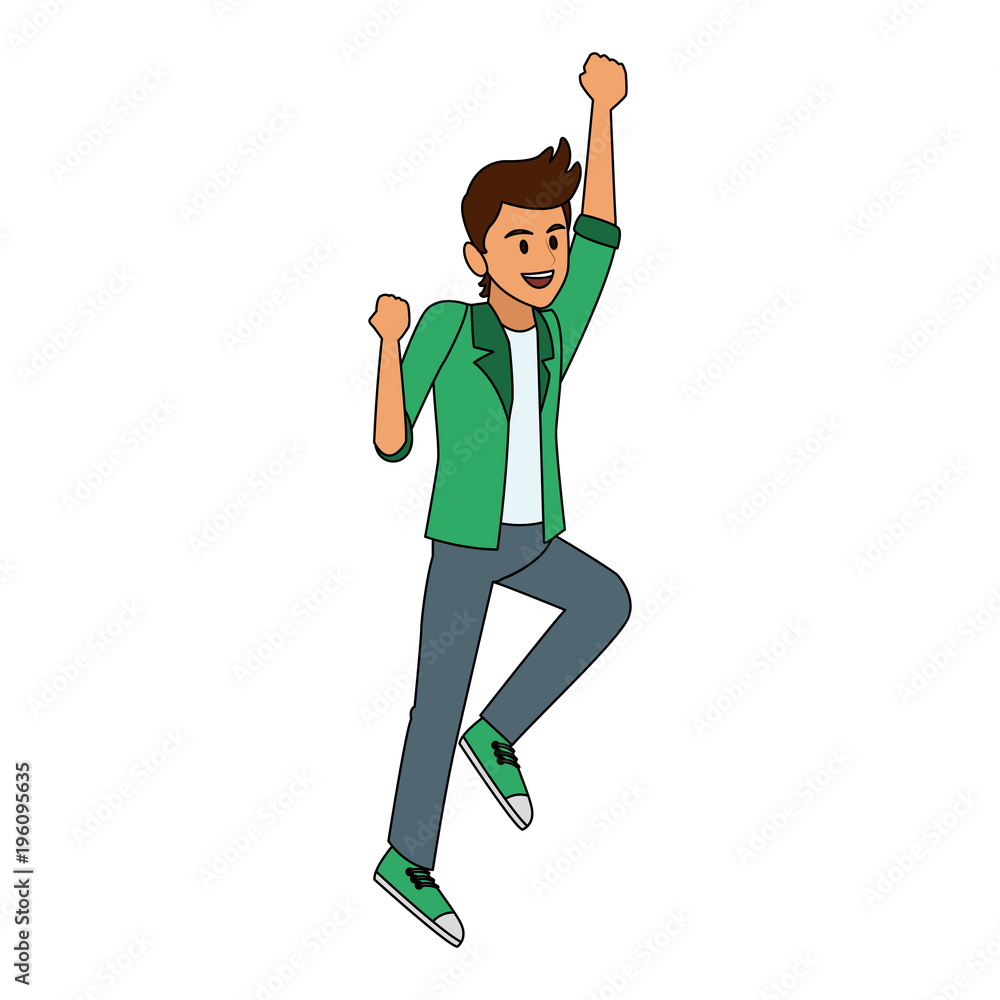Happy man jumping cartoon vector illustration graphic design