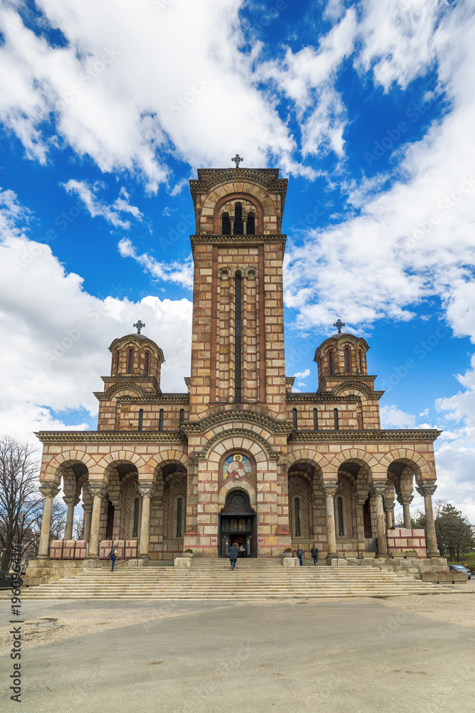 Belgrade, Serbia March 12, 2018: St. Mark's Church or Church of St. Mark is a Serbian Orthodox church located in the Tasmajdan park in Belgrade, Serbia, near the Parliament of Serbia.