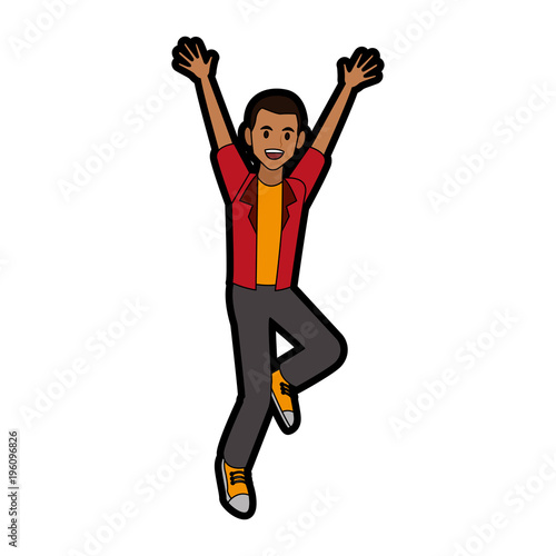 Happy man jumping cartoon vector illustration graphic design