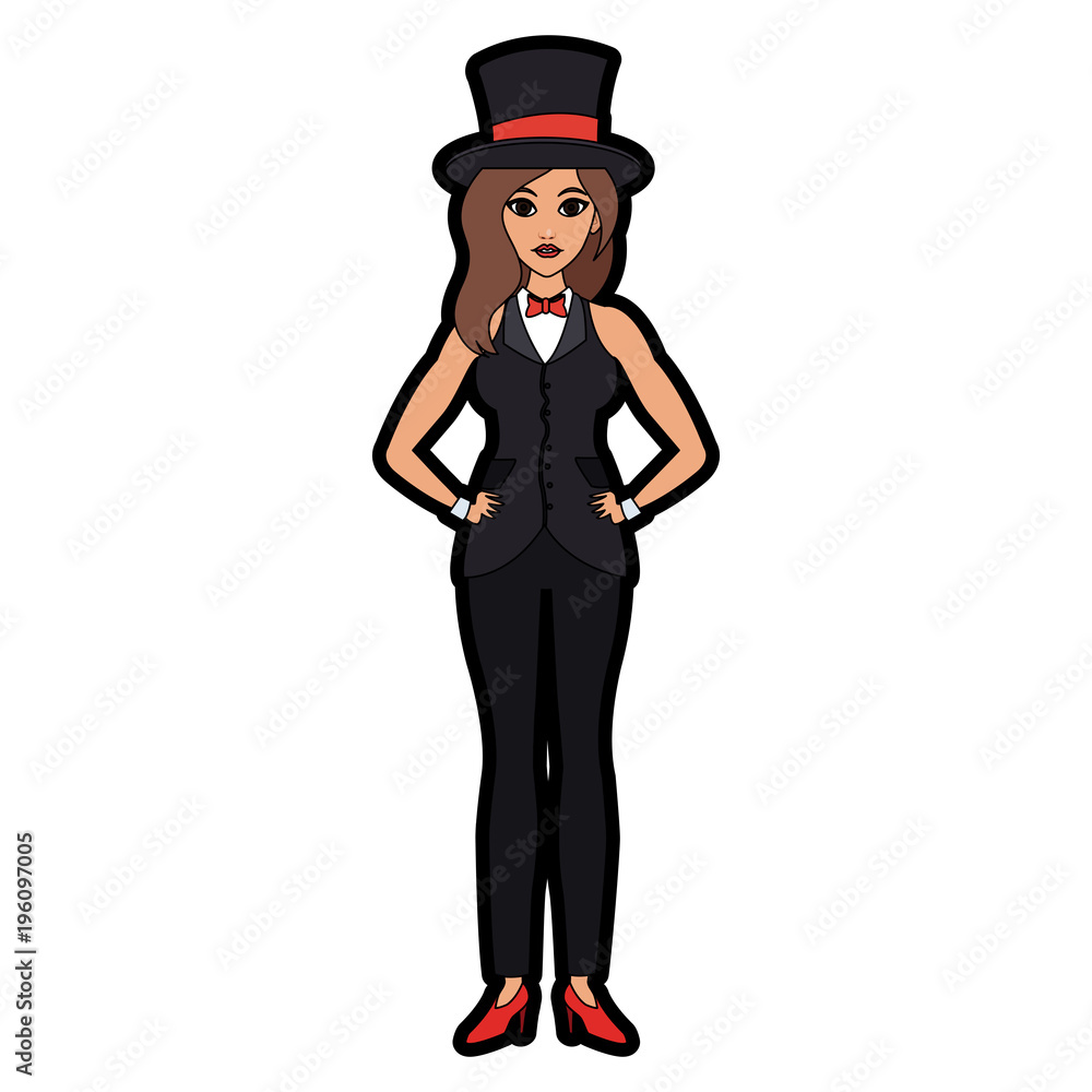 Woman magician costume cartoon vector illustration graphic design