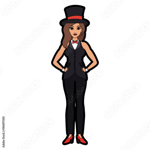 Woman magician costume cartoon vector illustration graphic design