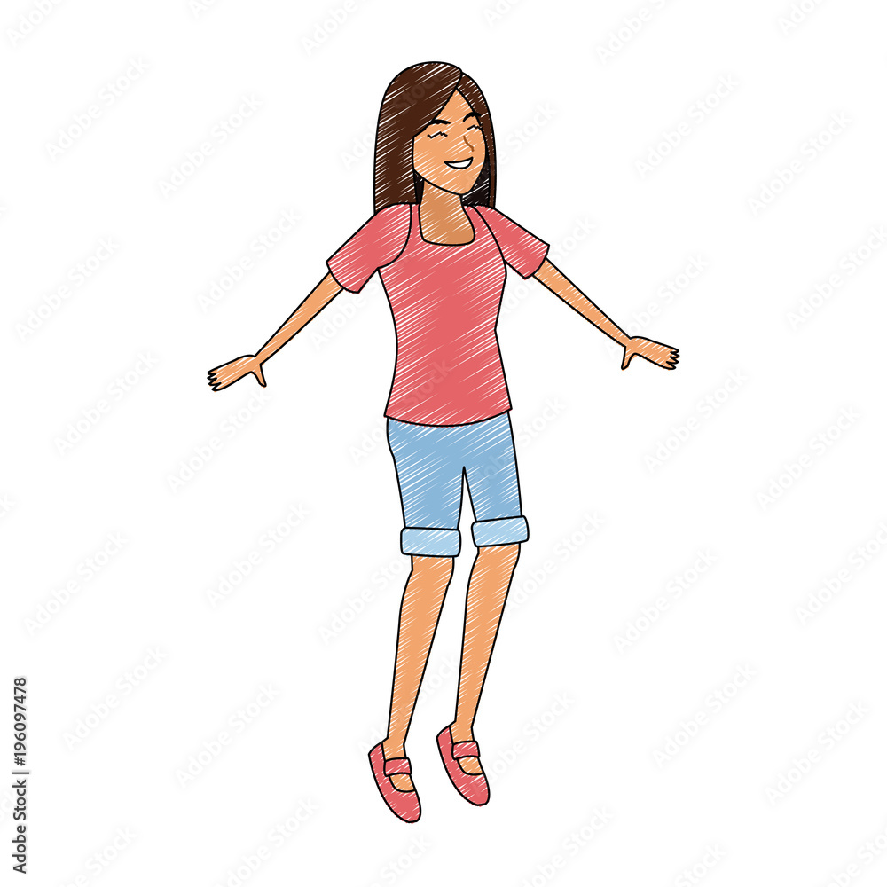 Happy woman jumping cartoon vector illustration graphic design Happy woman jumping cartoon vector illustration graphic design