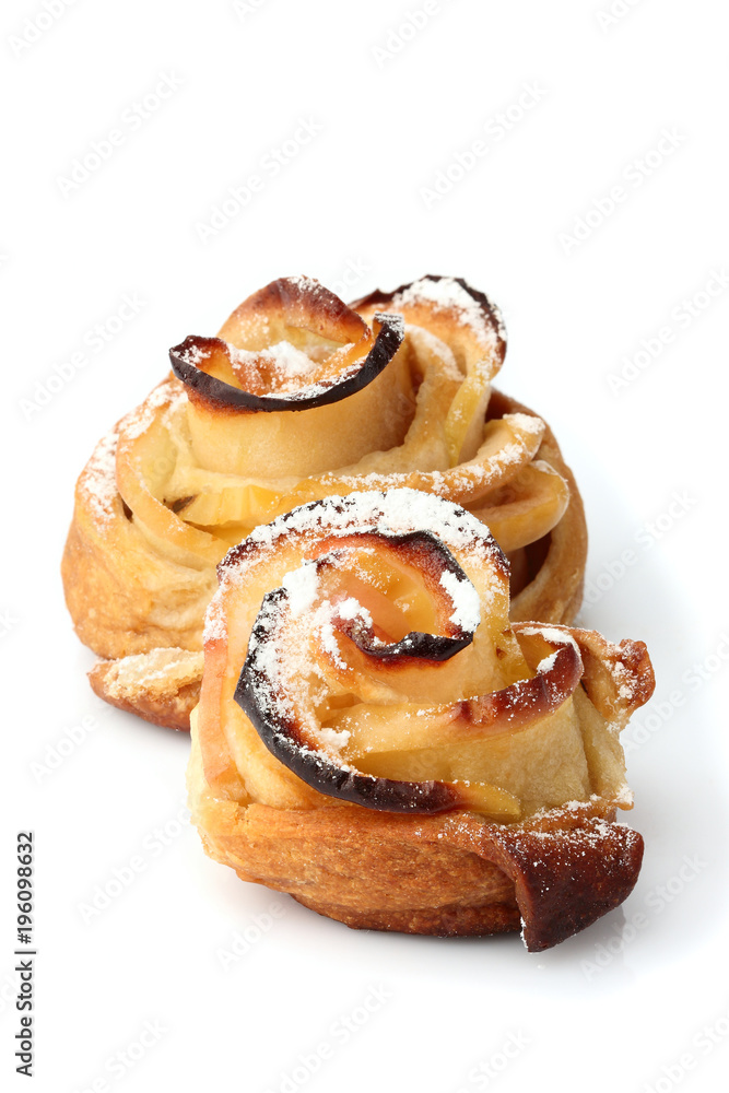 .Rosettes from apples and dough isolated. .Rosettes from apples and dough isolated.
