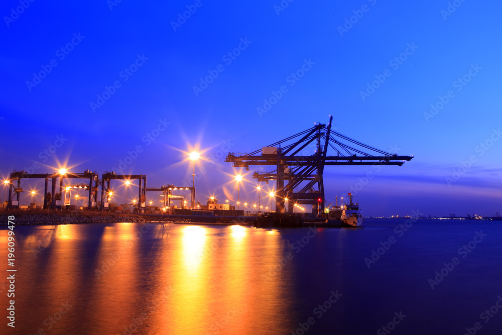 Freight dock of container crane at night