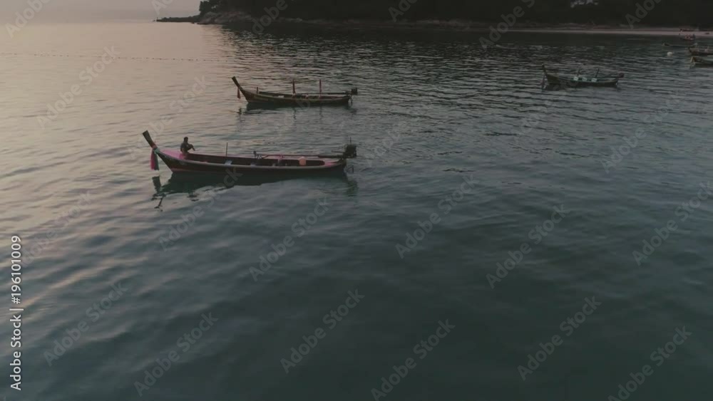 Fishing boats in the bay, schooner, sea, thai, thailand, yacht, sunset, beach, ship, drone flight 4k Fishing boats in the bay, schooner, sea, thai, thailand, yacht, sunset, beach, ship, drone flight 4k