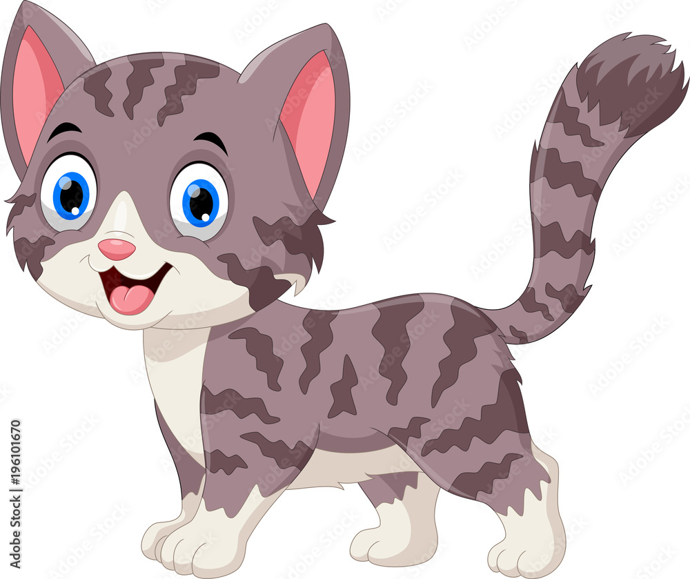 Cute grey cat cartoon Stock Vector | Adobe Stock
