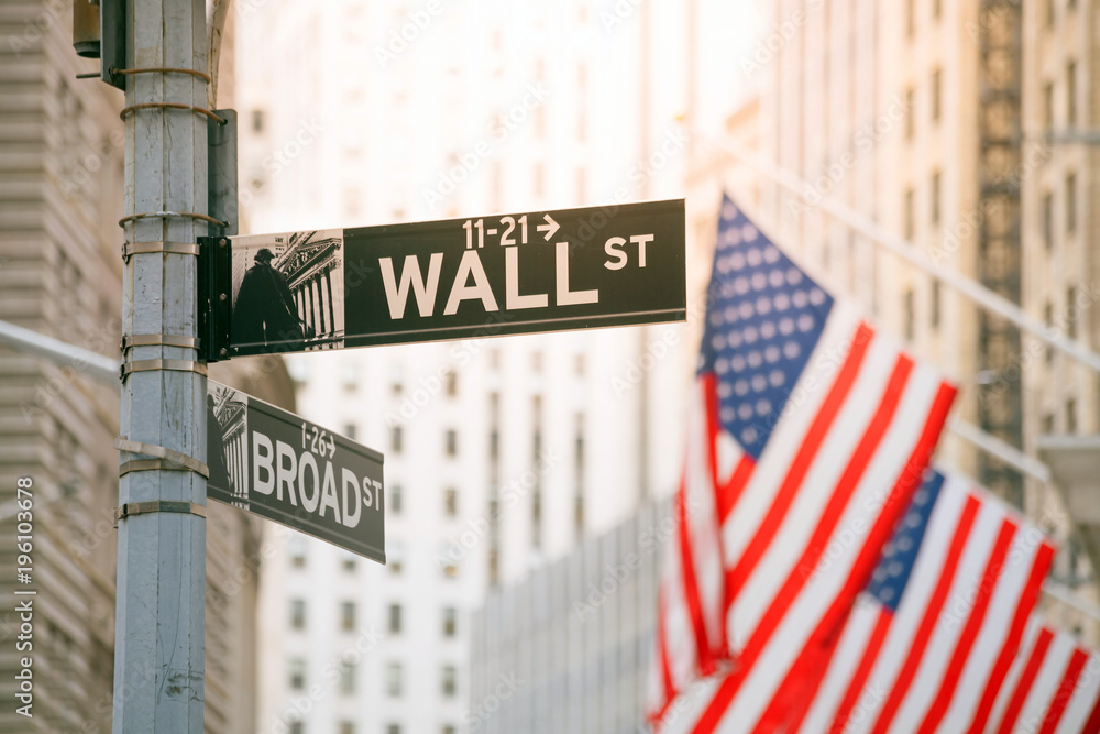 Fototapeta premium Znak Wall Street i Broad Street w Nowym Jorku