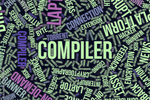 Compiler, conceptual word cloud for business, information technology or IT.