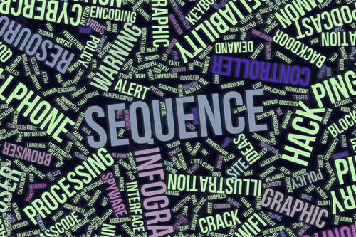 Sequence, conceptual word cloud for business, information technology or IT.
