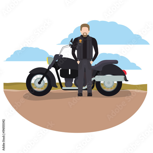 biker in the classic motorcycle scene character vector illustration design