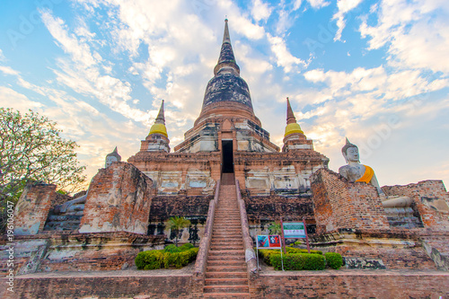 The Pagoda and Buddha Status at Wat Yai Chaimongkol  Ayutthaya 