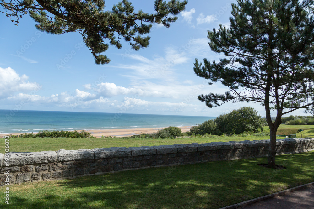 Omaha Beach - one of the five Landing beaches in the Normandy landings on 6 June 1944, during World War II. Omaha is located on the coast of Normandy, France, view from the cemetery
