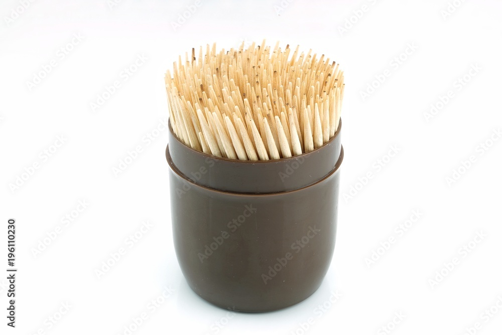 Toothpick in the Brown bottles on isolated white background. Toothpick in the Brown bottles on isolated white background.