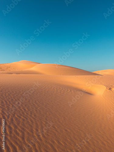 Empty desert view with clear blue sky.