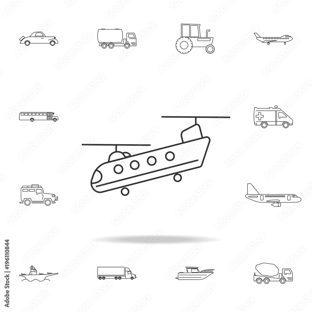 heavy military transport helicopter delivers cargo icon. Detailed set of transport outline icons. Premium quality graphic design icon. One of the collection icons for websites