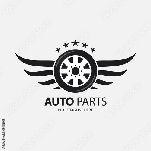 Winged black wheel template on white background