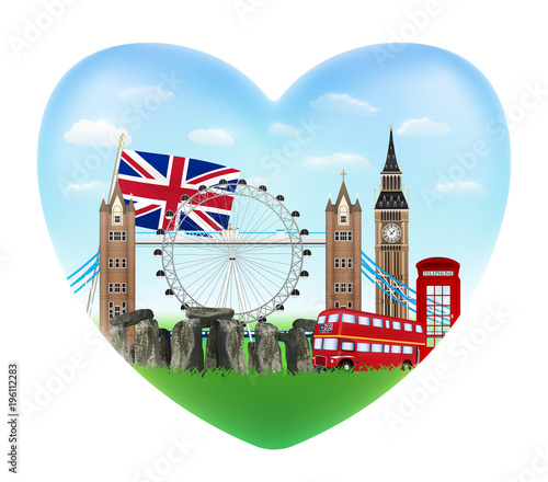 love England heart shape logo with england flag